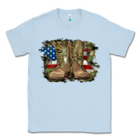 Dusty Blue american flag with army boots Classic Tee - RanaPortraitStore