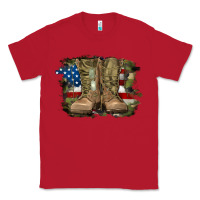 Red american flag with army boots Classic Tee - RanaPortraitStore