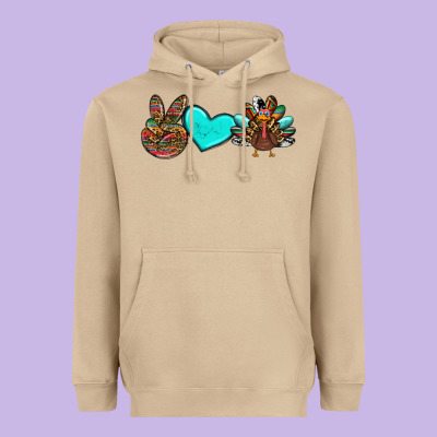 Peace Love Thanksgiving Turkey Heavyweight Hoodie Designed By Ranaportraitstore