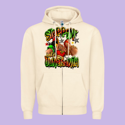 Zipper Hoodie Steppin' into Juneteenth sneaker and heel afro wom