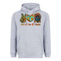 Heather Grey peace love thankful Heavyweight Hoodie - RanaPortraitStore