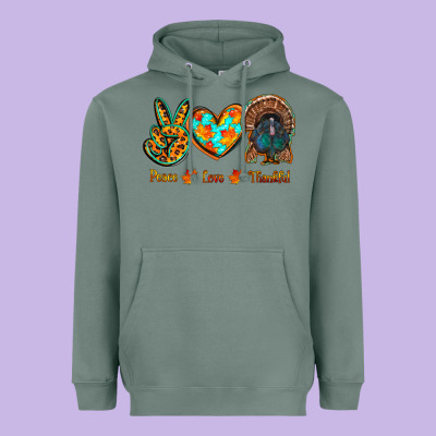 Peace Love Thankful Heavyweight Hoodie Designed By Ranaportraitstore