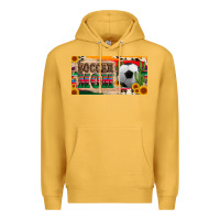 Mustard soccer mom with ball and sunflower cactus serape licanse plate Premium Hoodie - Artiststas