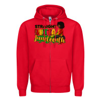 Red Straight outta Juneteenth Zipper Hoodie - RanaPortraitStore