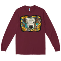 Burgundy white scottish calf with sunflowers western  background Long Sleeve Tee - BarkalooDesign