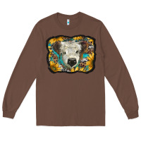 Chestnut white scottish calf with sunflowers western  background Long Sleeve Tee - BarkalooDesign