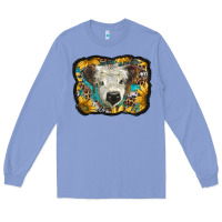 Colony Blue white scottish calf with sunflowers western  background Long Sleeve Tee - BarkalooDesign