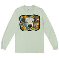 Matcha white scottish calf with sunflowers western  background Long Sleeve Tee - BarkalooDesign