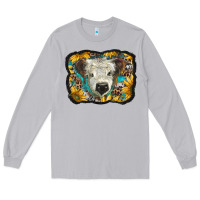 Moon Dust white scottish calf with sunflowers western  background Long Sleeve Tee - BarkalooDesign