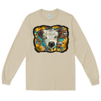Mushroom white scottish calf with sunflowers western  background Long Sleeve Tee - BarkalooDesign