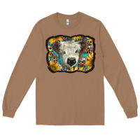 Toasted Coconut white scottish calf with sunflowers western  background Long Sleeve Tee - BarkalooDesign