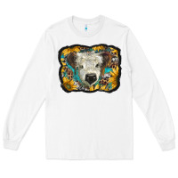 White white scottish calf with sunflowers western  background Long Sleeve Tee - BarkalooDesign