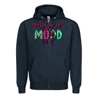 Navy Unbothered mood 24:7 Zipper Hoodie - RanaPortraitStore