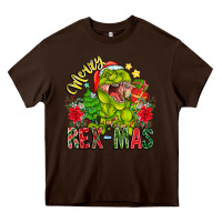 Chocolate Brown Merry Rexmas Heavy Core Tee - CowhideDigitalArt