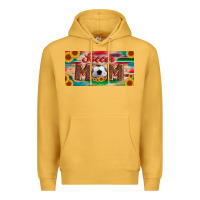 Mustard soccer mom with ball and sunflower and serape licanse plate Premium Hoodie - Artiststas