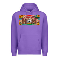 Purple soccer mom with ball and sunflower and serape licanse plate Premium Hoodie - Artiststas