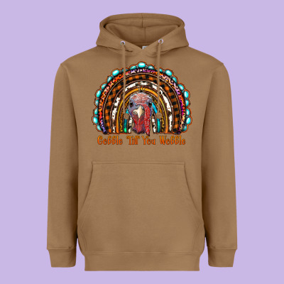 Gobble Till You Wobble Thanksgiving Rainbow Heavyweight Hoodie Designed By Ranaportraitstore
