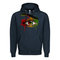 Navy Watercolor Juneteenth eyes Zipper Hoodie - RanaPortraitStore