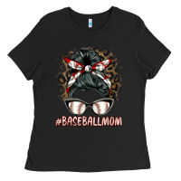 Black baseballmom messy bun Ladies Tee - BarkalooDesign