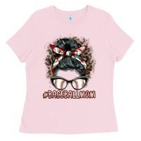 Bubblegum Pink baseballmom messy bun Ladies Tee - BarkalooDesign