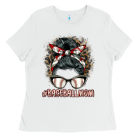 White baseballmom messy bun Ladies Tee - BarkalooDesign