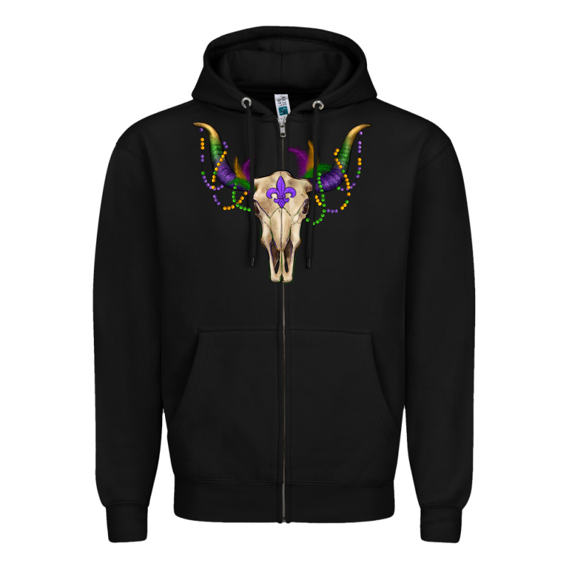 Mardi Gras Bull Skull Zipper Hoodie by RanaPortraitStore | Teevron