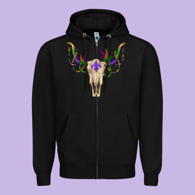 Zipper Hoodie Mardi Gras Bull Skull