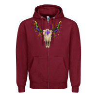 Burgundy Mardi Gras Bull Skull Zipper Hoodie - RanaPortraitStore