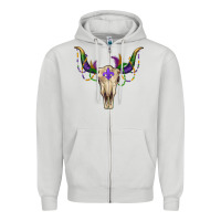 Dove Grey Mardi Gras Bull Skull Zipper Hoodie - RanaPortraitStore