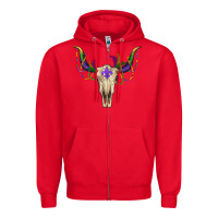 Red Mardi Gras Bull Skull Zipper Hoodie - RanaPortraitStore