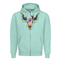 Seafoam Mardi Gras Bull Skull Zipper Hoodie - RanaPortraitStore