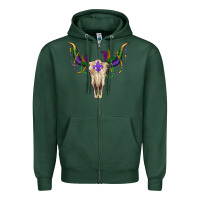 Sports Green Mardi Gras Bull Skull Zipper Hoodie - RanaPortraitStore