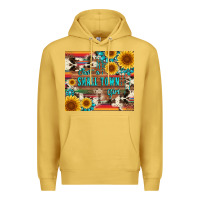 Antique Gold just a small town girl with gemstone sunflower serape and cowhide Premium Hoodie - Artiststas