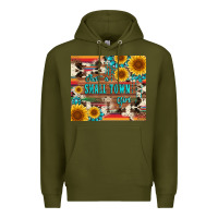 Army Green just a small town girl with gemstone sunflower serape and cowhide Premium Hoodie - Artiststas