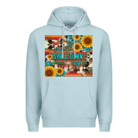 Blue Mist just a small town girl with gemstone sunflower serape and cowhide Premium Hoodie - Artiststas