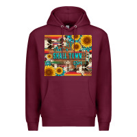 Burgundy just a small town girl with gemstone sunflower serape and cowhide Premium Hoodie - Artiststas
