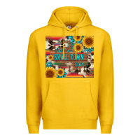 Lemon just a small town girl with gemstone sunflower serape and cowhide Premium Hoodie - Artiststas