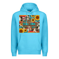 Ocean Blue just a small town girl with gemstone sunflower serape and cowhide Premium Hoodie - Artiststas