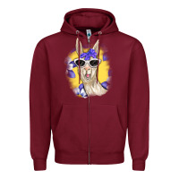 Burgundy Llama With Sunglasses Zipper Hoodie - RanaPortraitStore