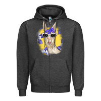 Charcoal Heather Llama With Sunglasses Zipper Hoodie - RanaPortraitStore