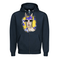 Navy Llama With Sunglasses Zipper Hoodie - RanaPortraitStore