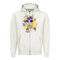 Oatmeal Heather Llama With Sunglasses Zipper Hoodie - RanaPortraitStore