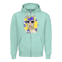 Seafoam Llama With Sunglasses Zipper Hoodie - RanaPortraitStore