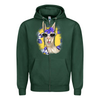 Sports Green Llama With Sunglasses Zipper Hoodie - RanaPortraitStore