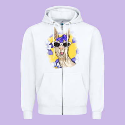 Zipper Hoodie Llama With Sunglasses