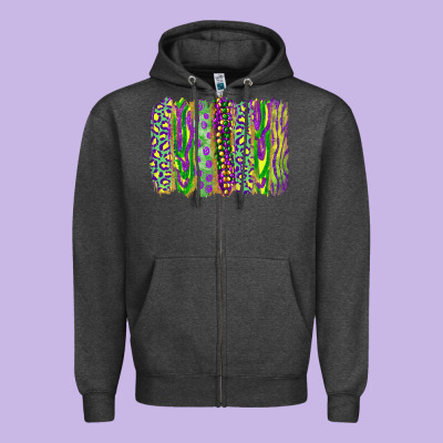 Zipper Hoodie Mardi Gras Leopard Beads Brushstrokes