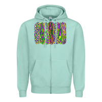 Seafoam Mardi Gras Leopard Beads Brushstrokes Zipper Hoodie - RanaPortraitStore