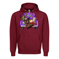 Burgundy Mardi Gras Truck With Farm Animals Zipper Hoodie - RanaPortraitStore