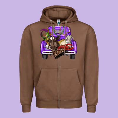 Zipper Hoodie Mardi Gras Truck With Farm Animals