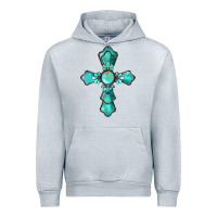 Heather Grey western turquoise gemstone cross Urban Hoodie - BarkalooDesign